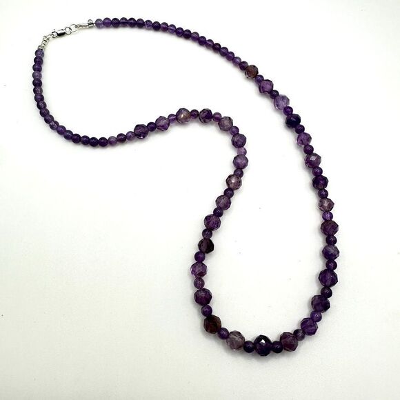 20" Revived! All Amethyst beaded necklace with solid sterling silver hardware! - Picture 1 of 12